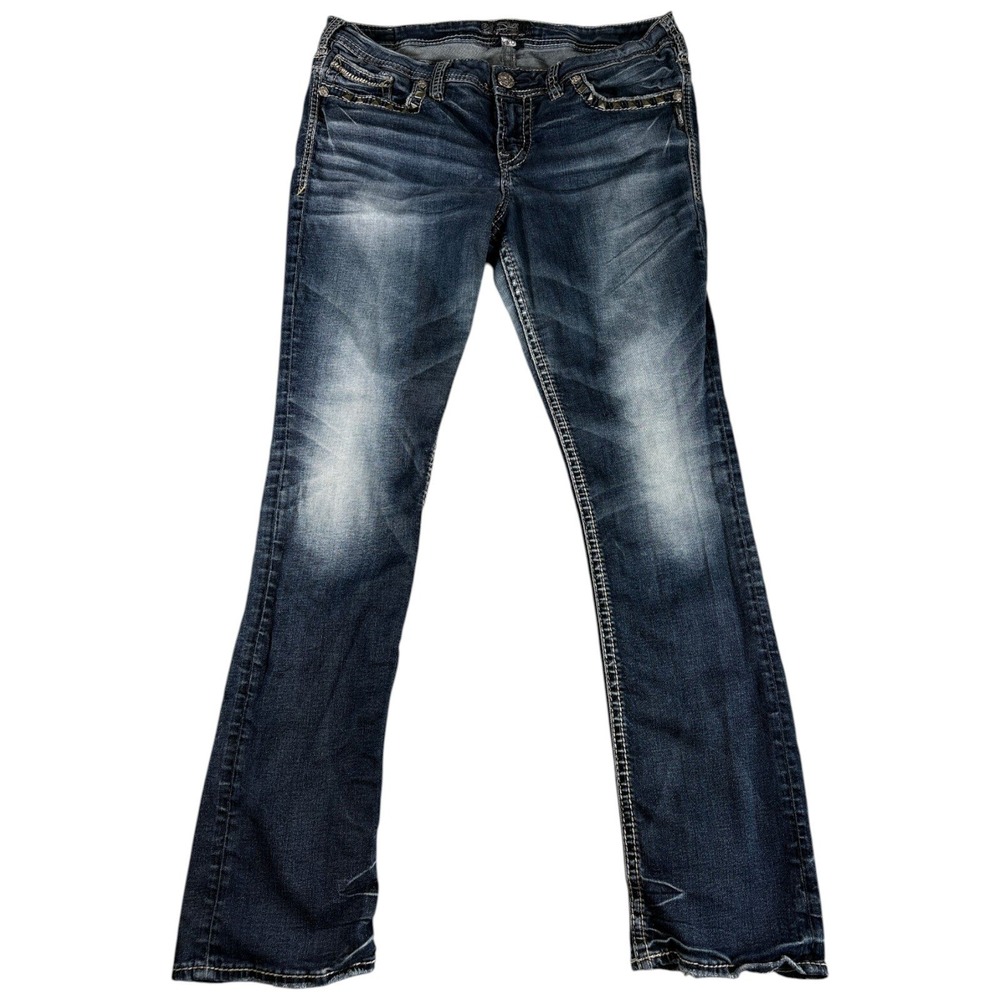 Silver‎ Jeans Co. Aiko Mid Slim Bootcut Jeans Womens 14/33 Blue Denim Studded